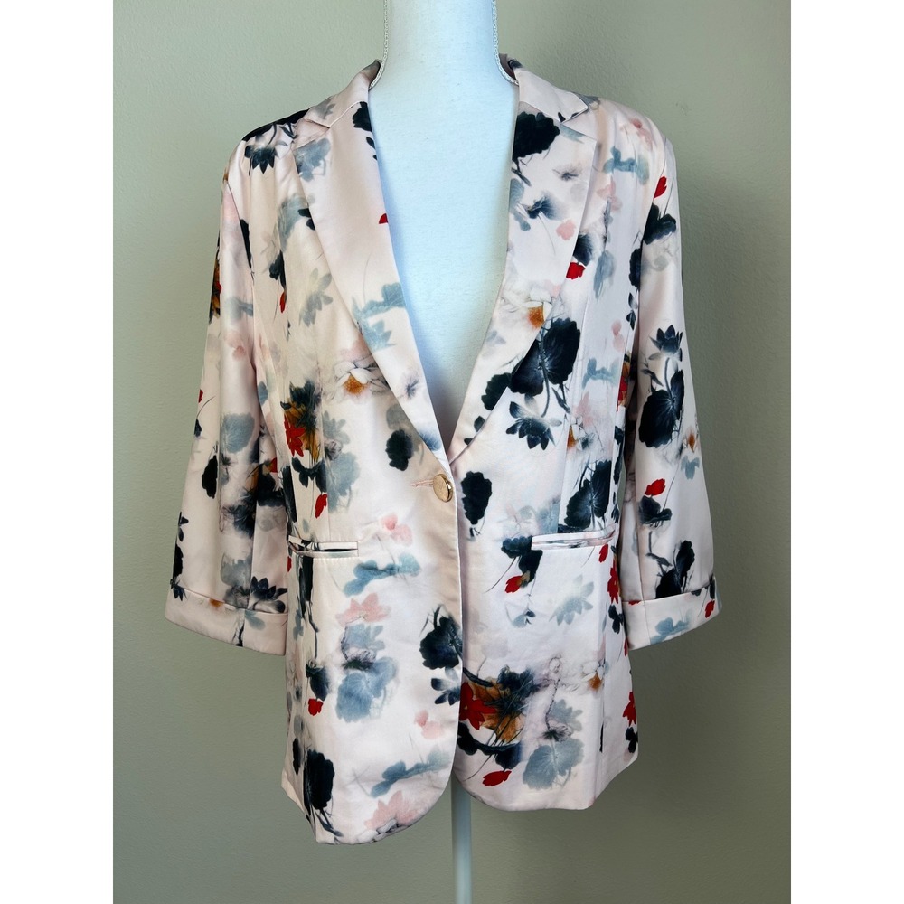 Beninos Floral Blazer Jacket Womens‎ XL Pink Watercolor One Button Career Office